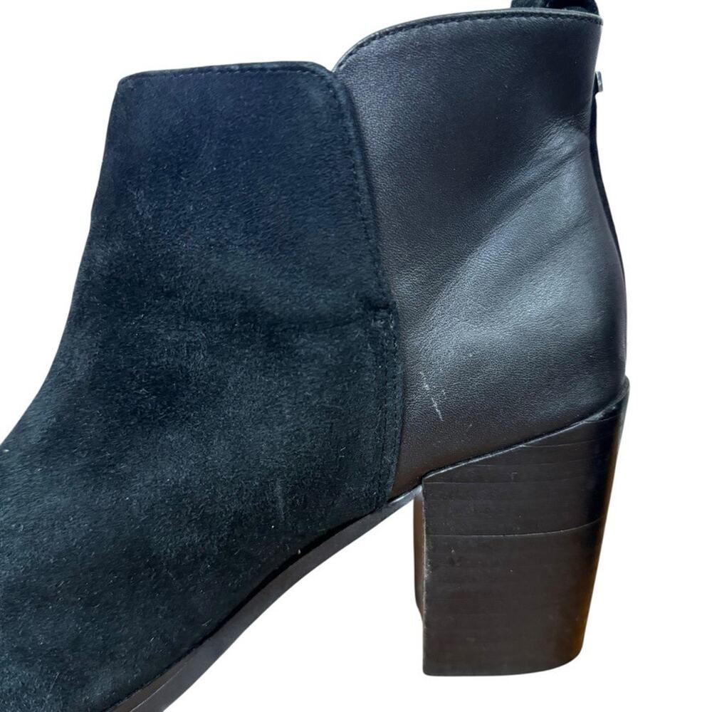 Lands End Womens Black Leather Suede Block High Heel Ankle Boots Booties Shoes 7 - Picture 4 of 16